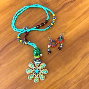 Treska Bold Flower Long Necklace & Earrings